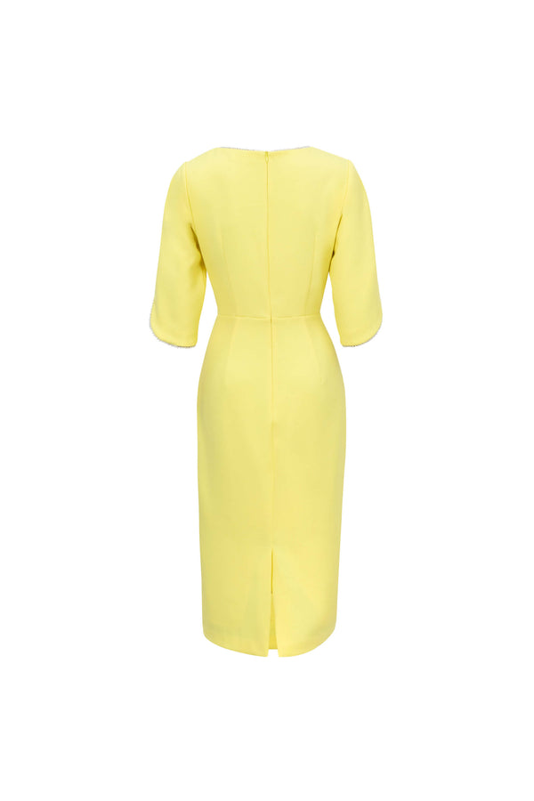 Amira Pearl-Detail Slit-Sleeve Vestido
