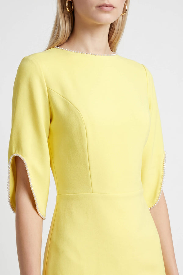 Amira Pearl-Detail Slit-Sleeve Vestido