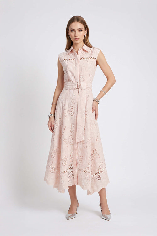 Julieta Eyelet Butterfly Midi Vestido 526265 ROS