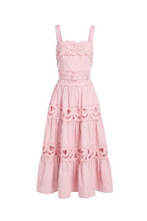 Inés Lace Belted Tiered Maxi Vestido  526266 ROP