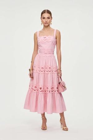 Inés Lace Belted Tiered Maxi Vestido  526266 ROP