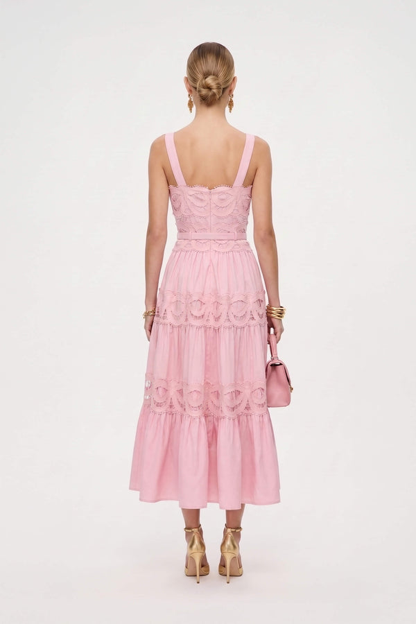 Inés Lace Belted Tiered Maxi Vestido  526266 ROP