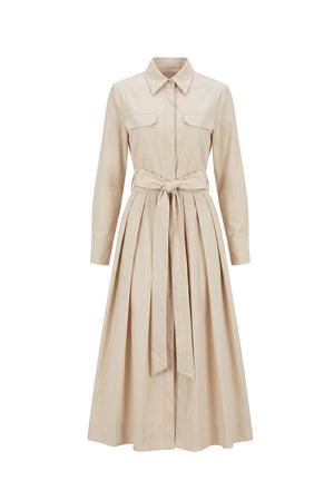 Nora Belted Pleated Shirt Midi Vestido 526271 BEI