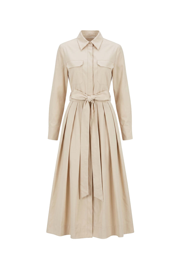 Nora Belted Pleated Shirt Midi Vestido 526271 BEI