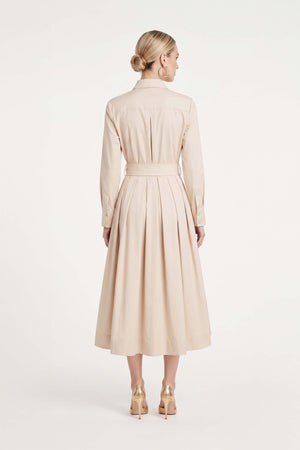 Nora Belted Pleated Shirt Midi Vestido 526271 BEI