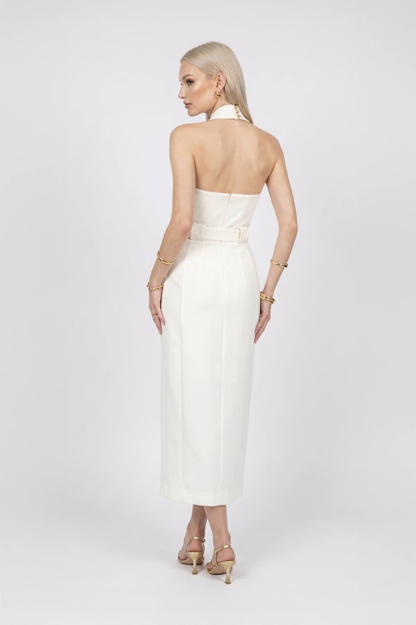 Elena Halter Wrap-Front Belted Midi Vestido 526272 HUE