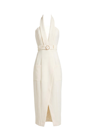 Elena Halter Wrap-Front Belted Midi Vestido 526272 HUE