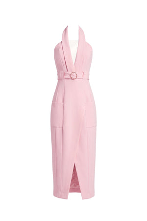 Elena Halter Wrap-Front Belted Midi Vestido 526272 ROS