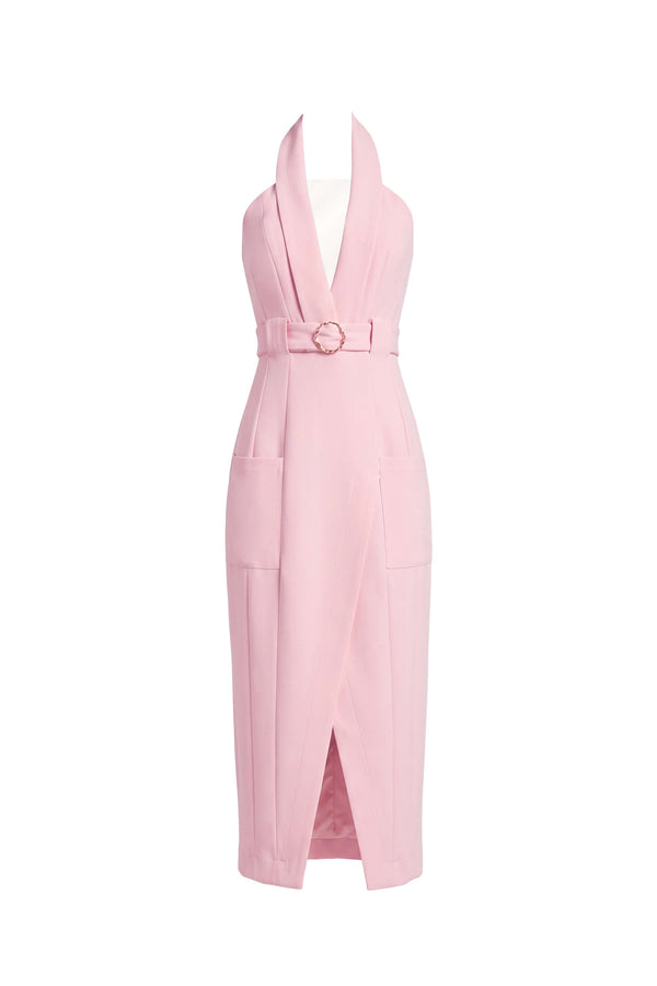 Elena Halter Wrap-Front Belted Midi Vestido 526272 ROS
