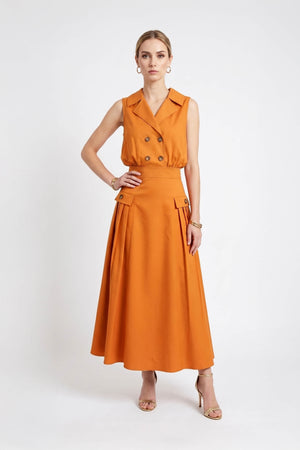Antonia Notch-Lapel Double-Breasted Midi Vestido 526276CAR