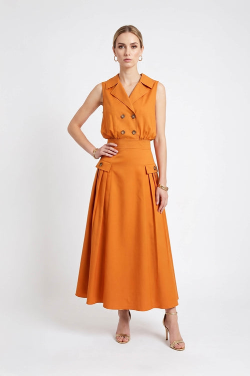 Antonia Notch-Lapel Double-Breasted Midi Vestido 526276CAR