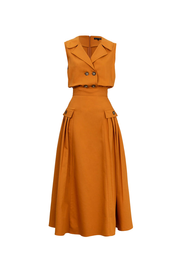 Antonia Notch-Lapel Double-Breasted Midi Vestido 526276CAR