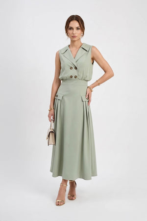 Antonia Notch-Lapel Double-Breasted Midi Vestido 526276MUS
