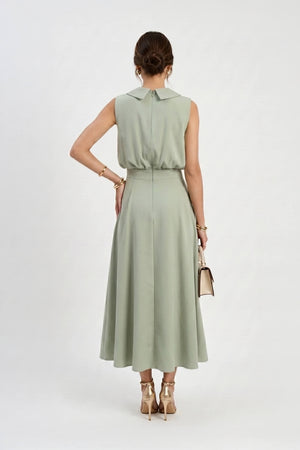 Antonia Notch-Lapel Double-Breasted Midi Vestido 526276MUS