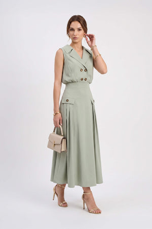 Antonia Notch-Lapel Double-Breasted Midi Vestido 526276MUS