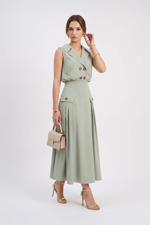 Antonia Notch-Lapel Double-Breasted Midi Vestido 526276MUS