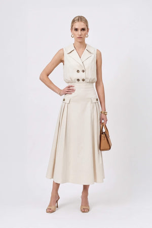 Antonia Notch-Lapel Double-Breasted Midi Vestido 526276HUE