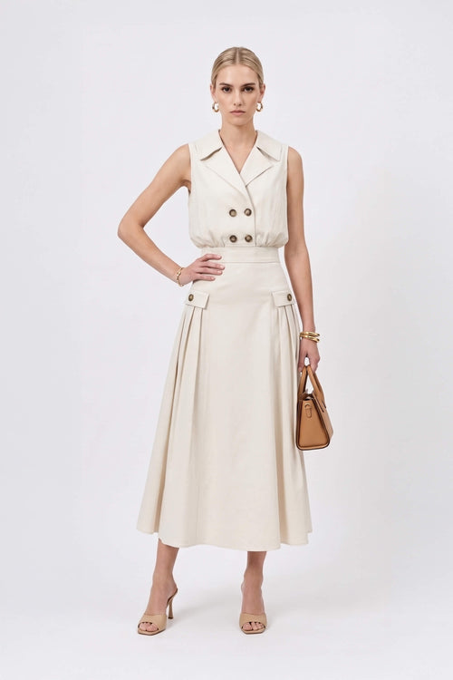 Antonia Notch-Lapel Double-Breasted Midi Vestido 526276HUE