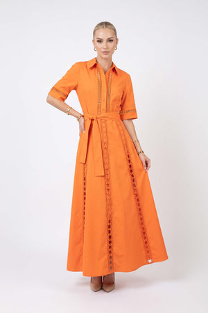 Berenice Belted Eyelet Shirt Maxi Vestido  526284 NAR