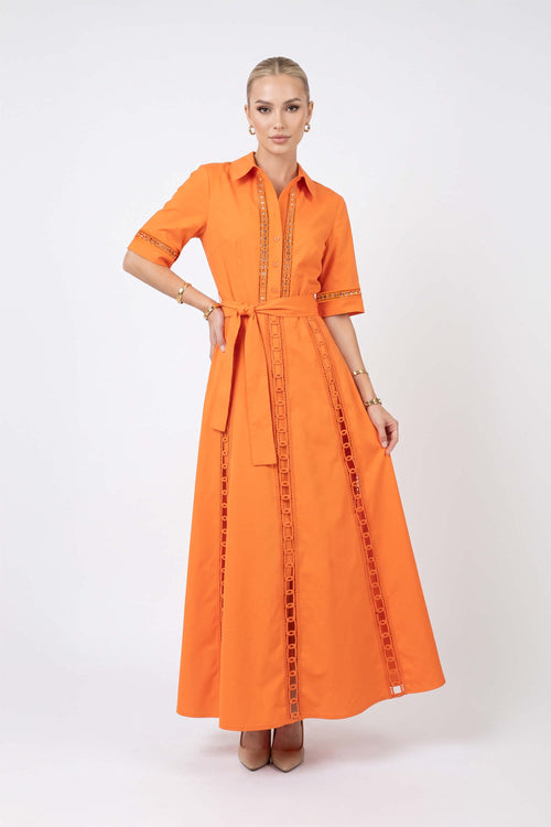 Berenice Belted Eyelet Shirt Maxi Vestido  526284 NAR