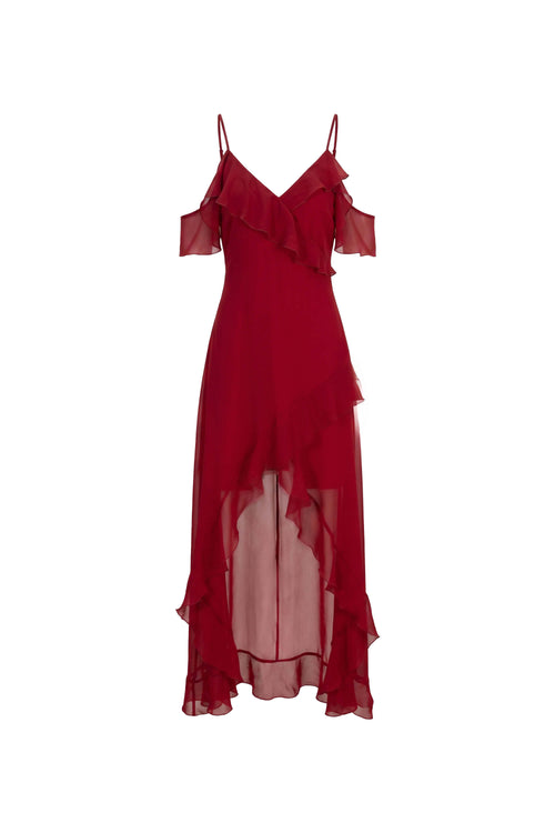 Nora Cold-Shoulder High-Low Vestido 526290