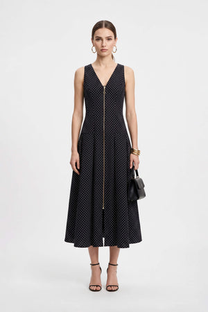 Martina Polka Dot Zipper Midi Vestido 526297 NEG (NO ACTIVAR)