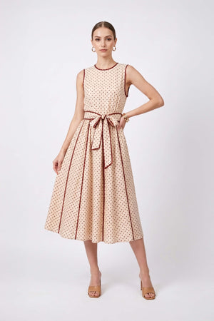 *Nora Polka Dot Contrast Trim Midi Vestido 526326 GCR