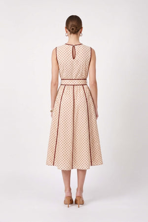 *Nora Polka Dot Contrast Trim Midi Vestido 526326 GCR