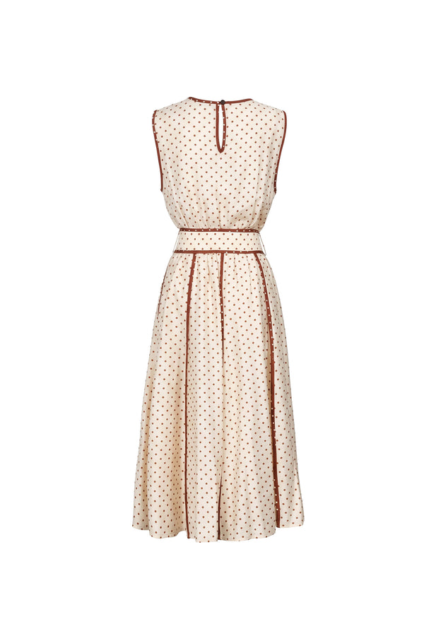 *Nora Polka Dot Contrast Trim Midi Vestido 526326 GCR