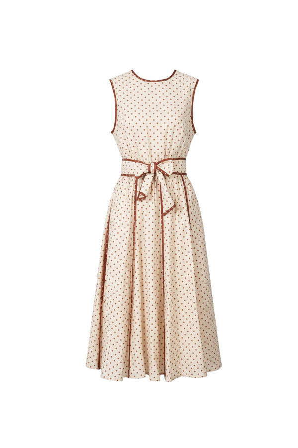 *Nora Polka Dot Contrast Trim Midi Vestido 526326 GCR