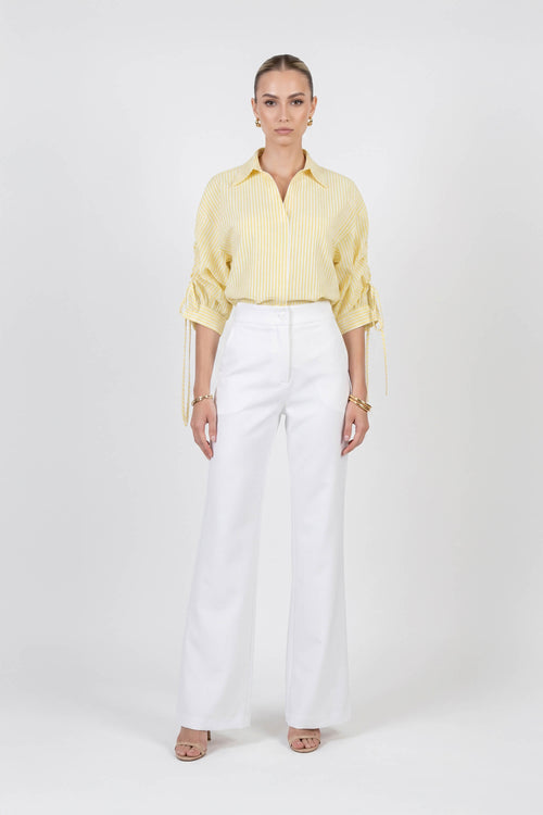 Olivia Ruched Sleeve Striped Camisa 752971 AMA
