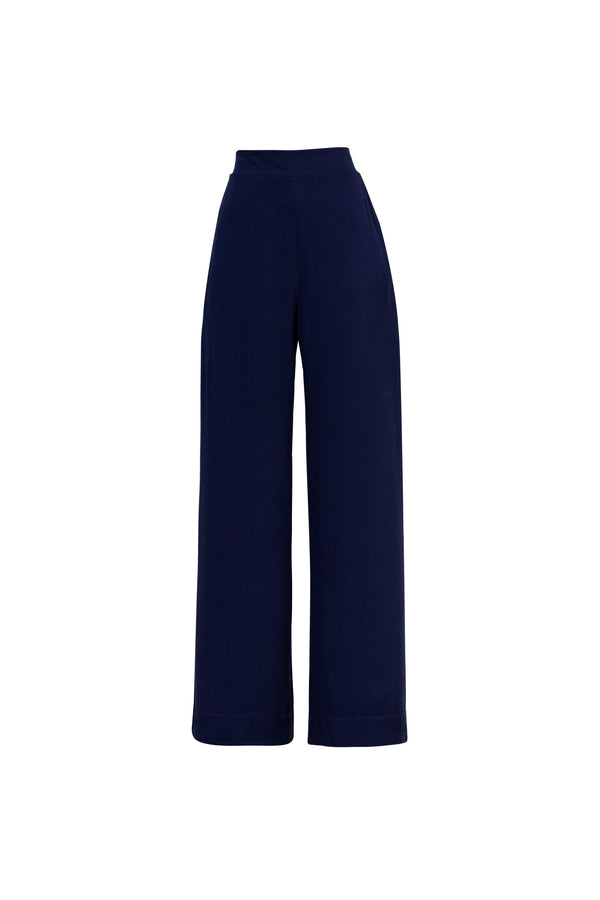 Amalfi Navy Striped Rayon Straight-Leg Pants