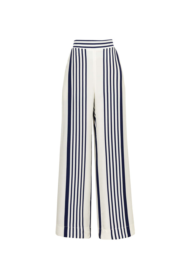 Amalfi Navy Striped Rayon Straight-Leg Pants