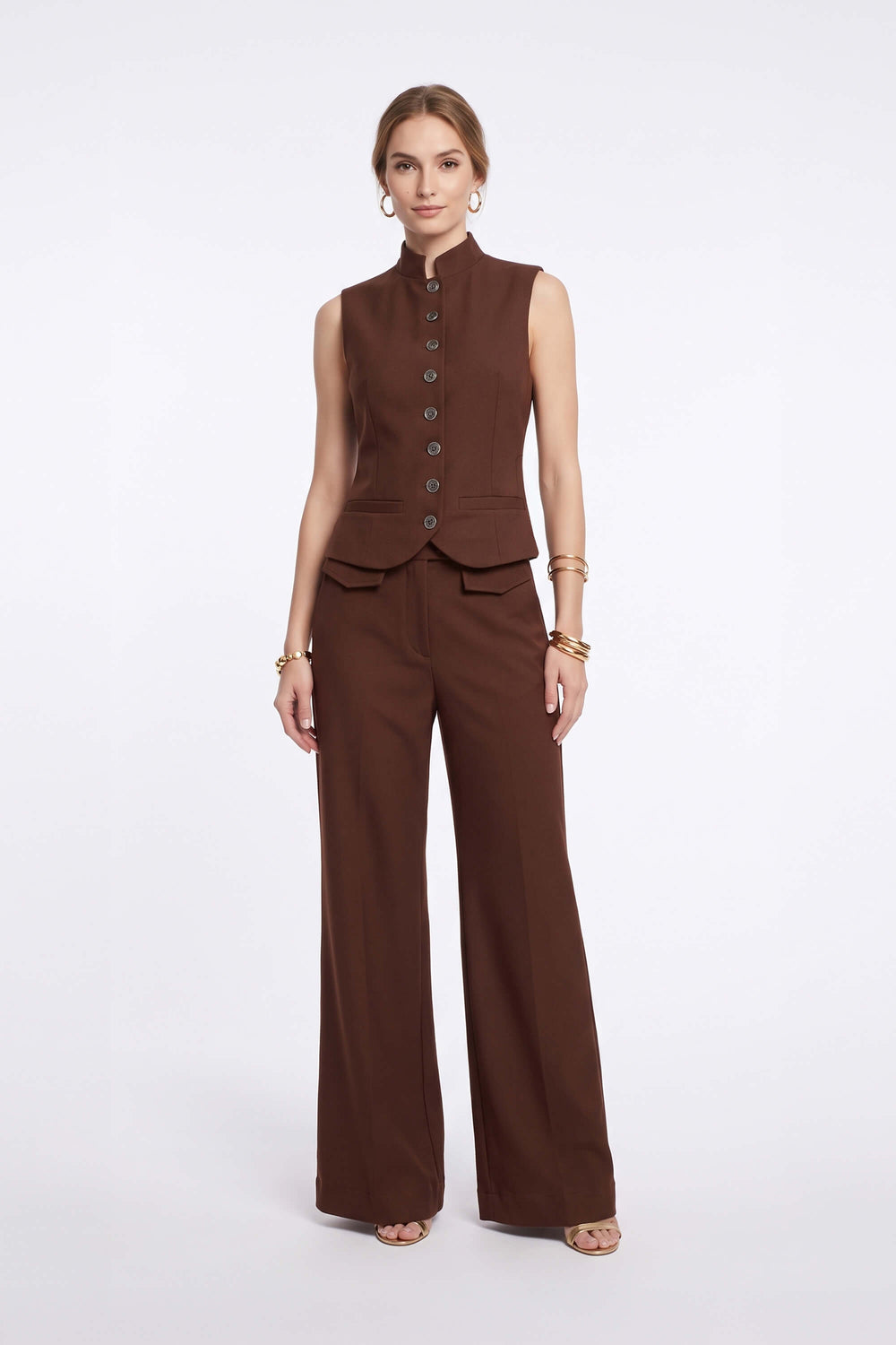 Amalia High-Waist Flap Wide-Leg Pantalón 532138 CAF