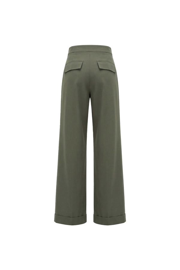 Valeria High-Waist Flap Wide-Leg Pantalón  532138 OLI