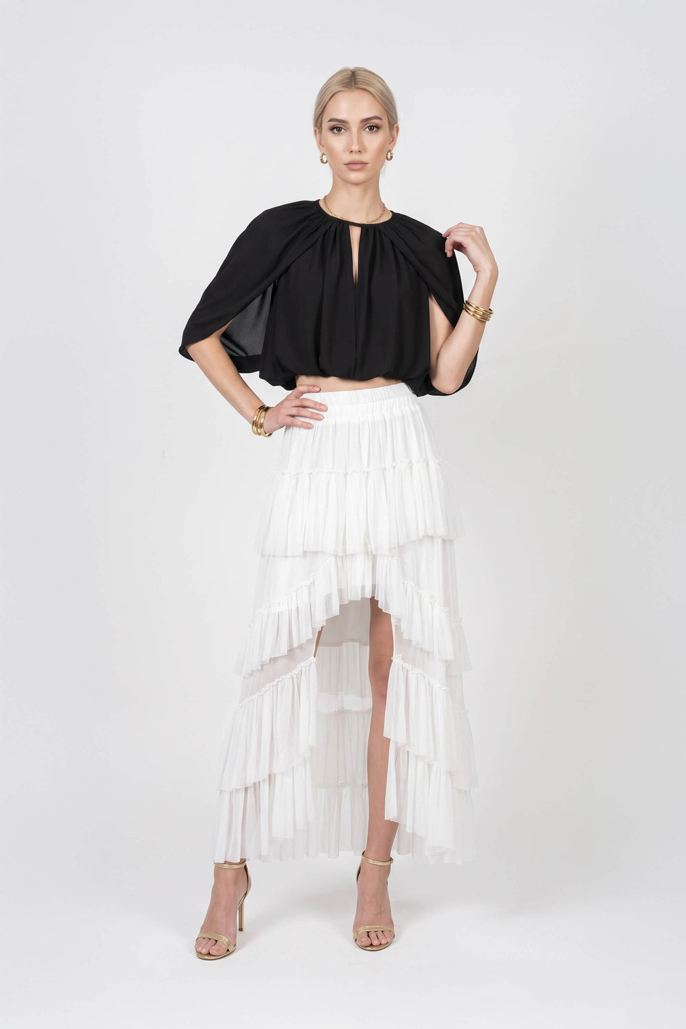 Inés Keyhole Cape Cropped Blusa 850160 NEG