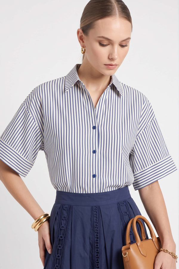 Alexa Striped Short Sleeve Blusa 752982 DEN