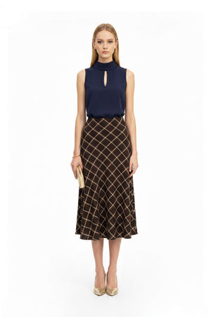Cassandra Plaid High-Waist Midi Falda 740970 CAF
