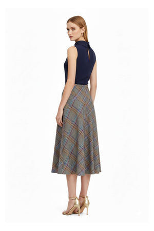 Cassandra Plaid High-Waist Midi Falda 740970 TAU