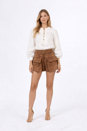Gala Belted Flap Pocket High-Waist Shorts  731107 CAM
