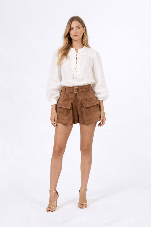 Gala Belted Flap Pocket High-Waist Shorts  731107 CAM