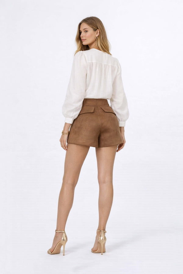 Gala Belted Flap Pocket High-Waist Shorts  731107 CAM