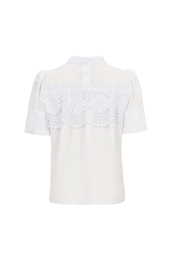 Victoria Guipure-Detail Smocked-Neck Blusa 554218