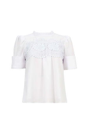 Victoria Guipure-Detail Smocked-Neck Blusa 554218