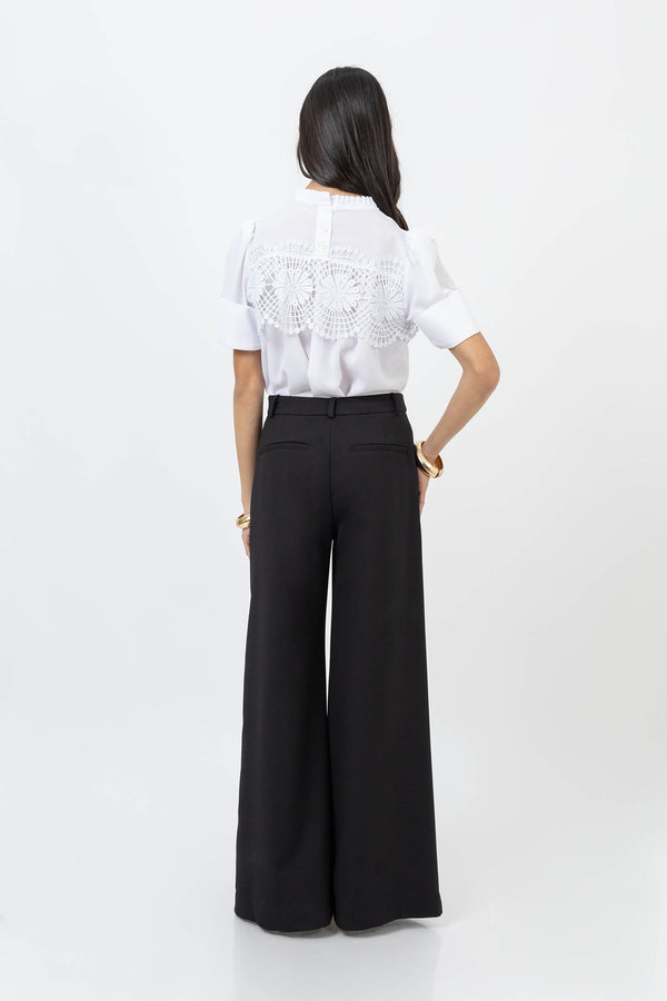 Victoria Guipure-Detail Smocked-Neck Blusa 554218