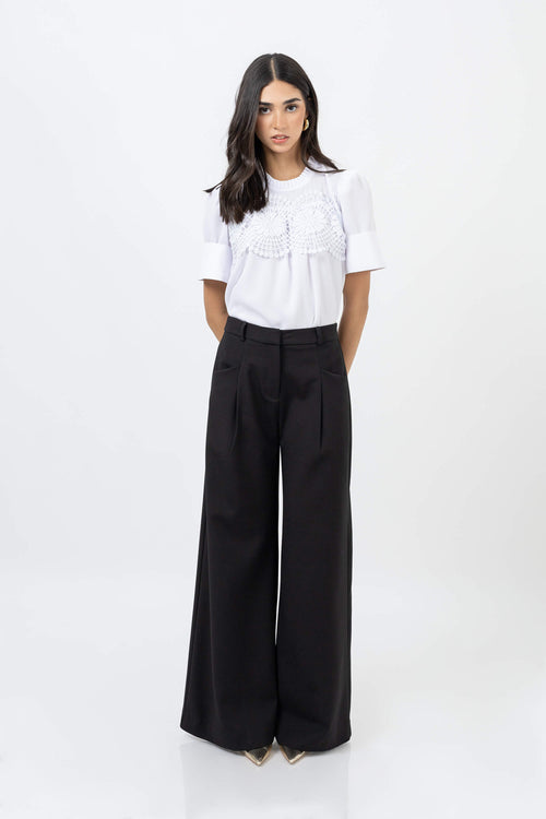Victoria Guipure-Detail Smocked-Neck Blusa 554218