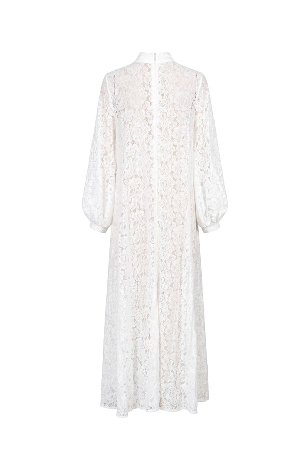 Elena High-Neck Floral Lace Maxi Vestido 554230 HUE