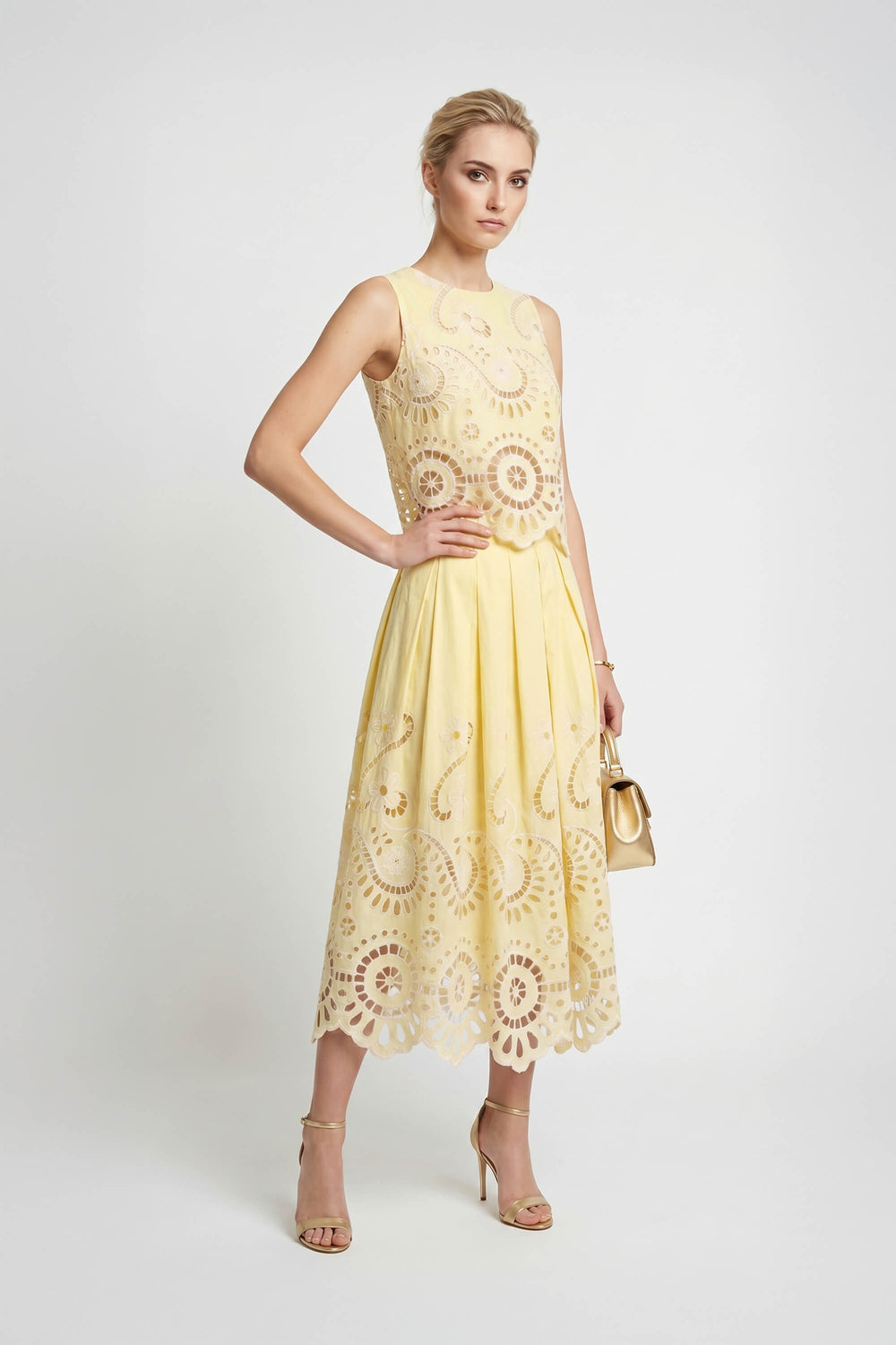 Isabella Eyelet Embroidered Midi Skirt - Reina Diaz