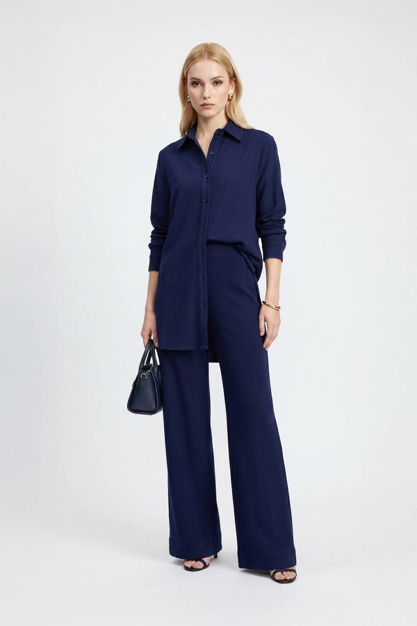 Amalfi Navy Striped Rayon Straight-Leg Pants