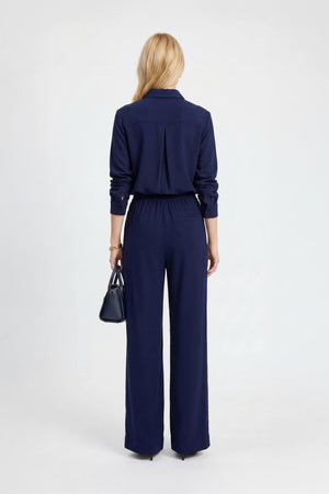 Amalfi Navy Striped Rayon Straight-Leg Pants